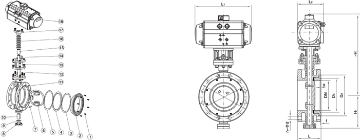 進(jìn)口氣動法蘭硬密封蝶閥尺寸
